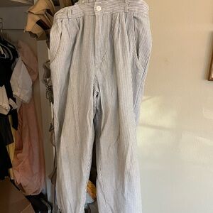 White Cotton Striped Pants